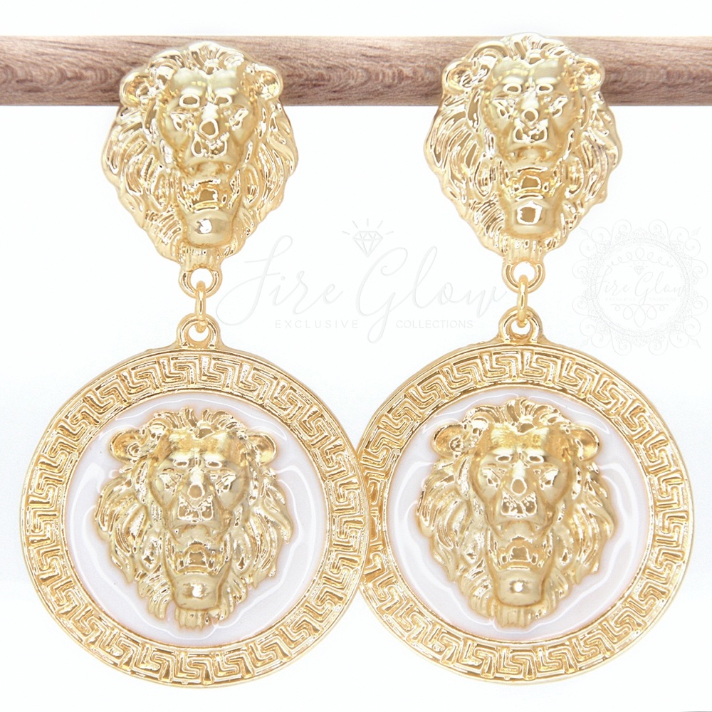 Black and Gold Tone Framed Lion Earrings - Picture 5 of 9